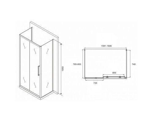 Заказать Душевой уголок Abber Schwarzer Diamant 160x80 AG30160MH-S80M-S80M профиль Хром стекло матовое в магазине сантехники Santeh-Crystal.ru