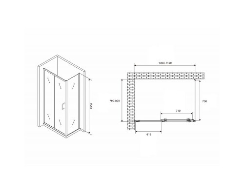 Купить Душевой уголок Abber Schwarzer Diamant 140x80 AG30140B5-S80B5 профиль Черный стекло прозрачное в магазине сантехники Santeh-Crystal.ru
