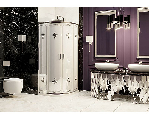 Купить Душевой уголок Ambassador Royal 90x90 18015106 профиль Хром стекло белое с рисунком в магазине сантехники Santeh-Crystal.ru