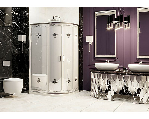 Заказать Душевой уголок Ambassador Royal 120x90 18015102 профиль Хром стекло белое с рисунком в магазине сантехники Santeh-Crystal.ru