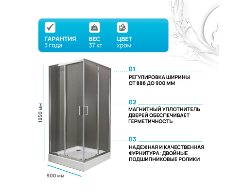 Душевой уголок BelBagno UNO-195-A-2-90-C-Cr 90x90 профиль Хром стекло прозрачное