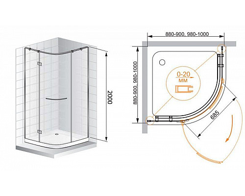 Купить Душевой уголок Cezares Bergamo R-1 Arco 100x100 BERGAMO-W-R-1-100-ARCO-C-Cr-L-IV IV профиль Хром стекло прозрачное в магазине сантехники Santeh-Crystal.ru