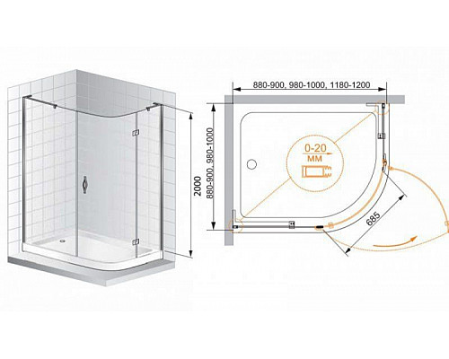 Купить Душевой уголок Cezares BERGAMO-W-RH-1-120/100-ARCO-C-Cr-R-IV IV профиль Хром стекло прозрачное в магазине сантехники Santeh-Crystal.ru