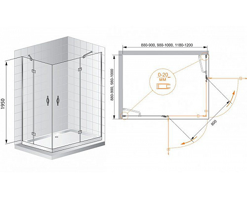 Приобрести Душевой уголок Cezares BERGAMO-W-AH-2-100/90-C-Cr-L профиль Хром стекло прозрачное в магазине сантехники Santeh-Crystal.ru
