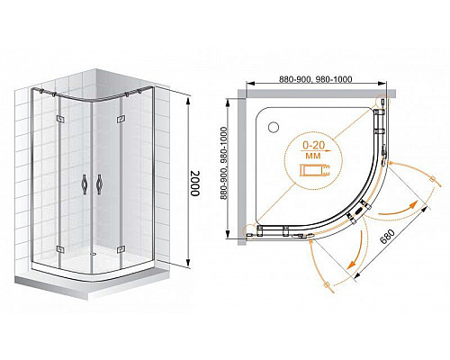 Заказать Душевой уголок Cezares Bergamo R-2 Arco 100x100 BERGAMO-W-R-2-100-ARCO-C-Cr-IV IV профиль Хром стекло прозрачное в магазине сантехники Santeh-Crystal.ru