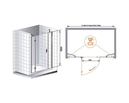 Купить Душевая дверь Cezares Bergamo 205 R BERGAMO-W-B-13-90+60/60-C-Cr-R профиль Хром стекло прозрачное в магазине сантехники Santeh-Crystal.ru