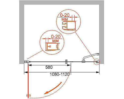 Приобрести Душевая дверь Cezares Elena 110 L ELENA-W-B-11-40+70-P-Cr-L профиль Хром стекло рифленое в магазине сантехники Santeh-Crystal.ru