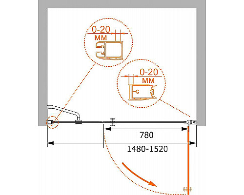 Приобрести Душевая дверь Cezares Elena 150 R ELENA-W-B-11-60+90-P-Cr-R профиль Хром стекло рифленое в магазине сантехники Santeh-Crystal.ru