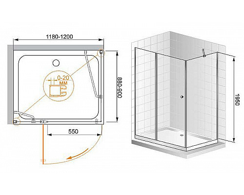 Заказать Душевой уголок Cezares Elena 120x90 ELENA-W-AH-1-120/90-C-Cr профиль Хром стекло прозрачное в магазине сантехники Santeh-Crystal.ru