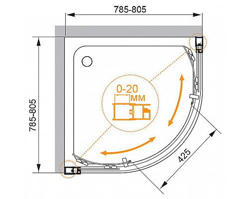 Купить Душевой уголок Cezares Momento 80х80 MOMENTO-R-2-80-C-Cr профиль Хром стекло прозрачное в магазине сантехники Santeh-Crystal.ru