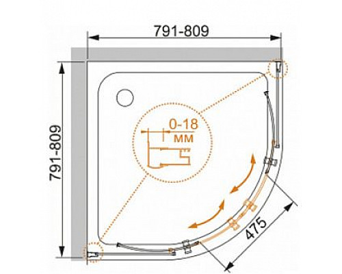 Купить Душевой уголок Cezares Pratico R-2 90x90 PRATICO-R-2-90-C-Cr профиль Хром стекло прозрачное в магазине сантехники Santeh-Crystal.ru