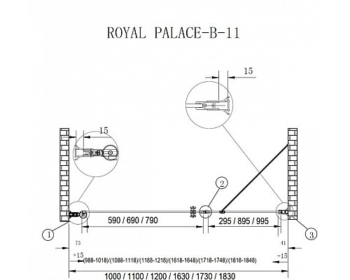 Купить Душевая дверь в нишу Cezares ROYAL PALACE-A-B-11-100+90-CP-G профиль Золото стекло прозрачное с матовым узором в магазине сантехники Santeh-Crystal.ru