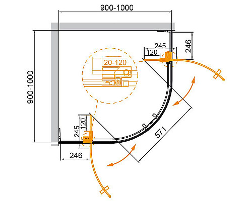 Купить Душевой уголок Cezares Slider 100x100 SLIDER-R-2-90/100-GRIGIO-NERO профиль Черный матовый стекло серое в магазине сантехники Santeh-Crystal.ru