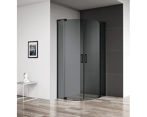 Купить Душевой уголок Cezares Slider 100x100 SLIDER-R-2-90/100-GRIGIO-NERO профиль Черный матовый стекло серое в магазине сантехники Santeh-Crystal.ru