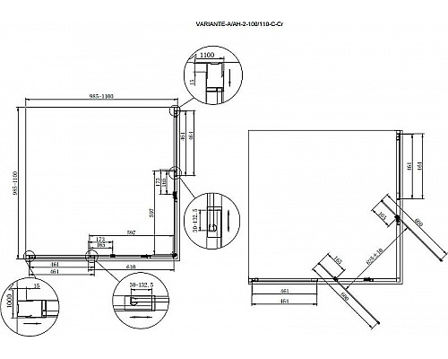 Купить Душевой уголок Cezares Variante 110х110 VARIANTE-A/AH-2-100/110-C-Cr профиль Хром стекло прозрачное в магазине сантехники Santeh-Crystal.ru