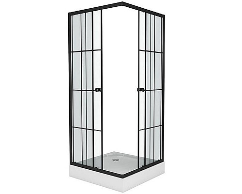 Купить Душевой уголок Niagara NG-0180-14 80х80 профиль Черный стекло прозрачное с принтом в магазине сантехники Santeh-Crystal.ru