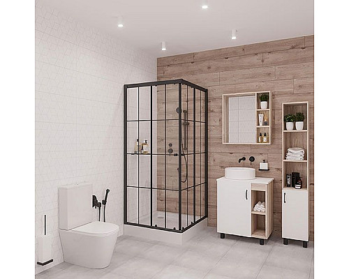 Купить Душевой уголок Niagara NG-0190-14 90х90 профиль Черный стекло прозрачное с принтом в магазине сантехники Santeh-Crystal.ru