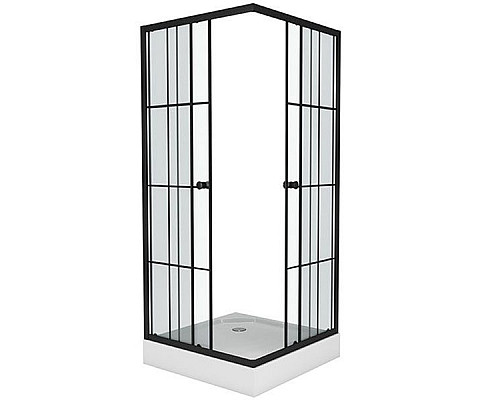 Купить Душевой уголок Niagara NG-0190-14 90х90 профиль Черный стекло прозрачное с принтом в магазине сантехники Santeh-Crystal.ru