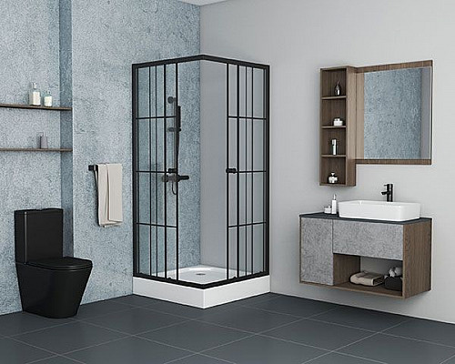 Купить Душевой уголок Niagara NG-0190-14 90х90 профиль Черный стекло прозрачное с принтом в магазине сантехники Santeh-Crystal.ru