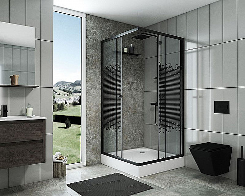 Santeh-Crystal.ru: Душевой уголок Niagara Eco 90х90 NG-009-14Q Black профиль Черный стекло с рисунком Купить Душевой уголок Niagara Eco 90х90 NG-009-14Q Black профиль Черный стекло с рисунком в магазине сантехники Santeh-Crystal.ru