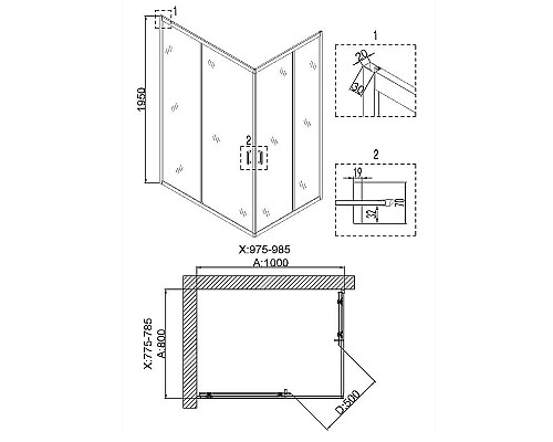 Заказать Душевой уголок Niagara Nova 100х80 NG-6881-08 BLACK профиль Черный стекло прозрачное в магазине сантехники Santeh-Crystal.ru