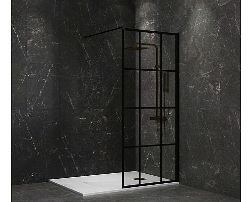 Купить Душевая перегородка Paini 100 Walk-In 100G профиль Черный матовый стекло прозрачное с рисунком в магазине сантехники Santeh-Crystal.ru