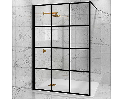 Купить Душевая перегородка Paini 100 Walk-In 100G профиль Черный матовый стекло прозрачное с рисунком в магазине сантехники Santeh-Crystal.ru