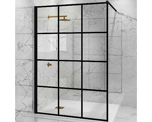 Купить Душевая перегородка Paini 100 Walk-In 100G профиль Черный матовый стекло прозрачное с рисунком в магазине сантехники Santeh-Crystal.ru