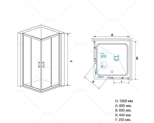 Купить Душевой уголок RGW Passage PA-31 80х80 02083188-11 профиль Хром стекло прозрачное в магазине сантехники Santeh-Crystal.ru