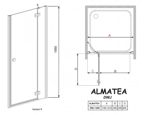 Заказать Душевая дверь Radaway Almatea DWJ 120 R 31502-01-01N профиль Хром стекло прозрачное в магазине сантехники Santeh-Crystal.ru