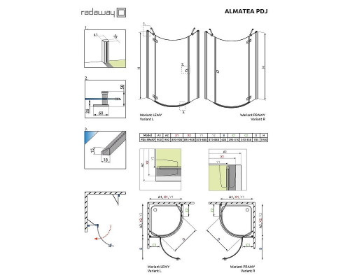Заказать Душевой уголок Radaway Almatea PDJ 90x90 R 30702-01-05N профиль Хром стекло графит в магазине сантехники Santeh-Crystal.ru