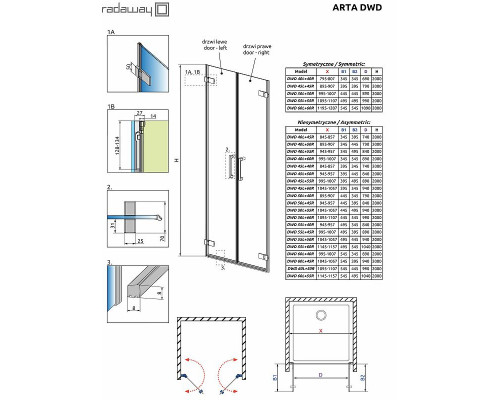 Купить Душевая дверь Radaway Arta DWD 50 386032-03-01L профиль Хром стекло прозрачное в магазине сантехники Santeh-Crystal.ru