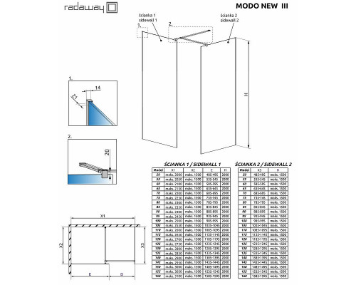 Заказать Душевая перегородка Radaway Modo New II 100 389104-54-01 профиль Черный стекло прозрачное в магазине сантехники Santeh-Crystal.ru