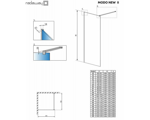 Заказать Душевая перегородка Radaway Modo New II 130 389134-01-01 профиль Хром стекло прозрачное в магазине сантехники Santeh-Crystal.ru