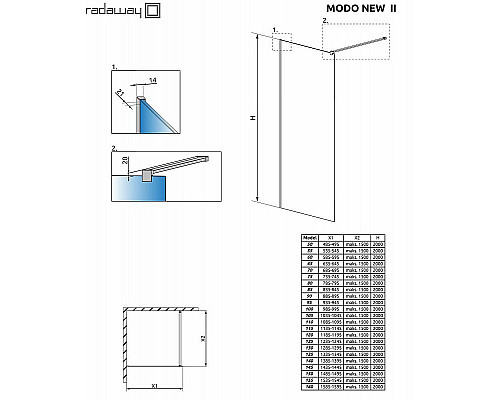 Заказать Душевая перегородка Radaway Modo New II 140 389144-01-01 профиль Хром стекло прозрачное в магазине сантехники Santeh-Crystal.ru