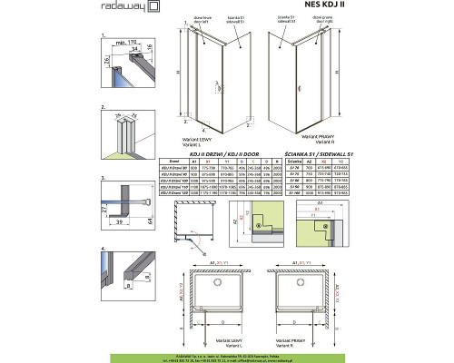 Заказать Душевая дверь Radaway Nes KDJ II 90 L 10032090-01-01L профиль Хром стекло прозрачное в магазине сантехники Santeh-Crystal.ru