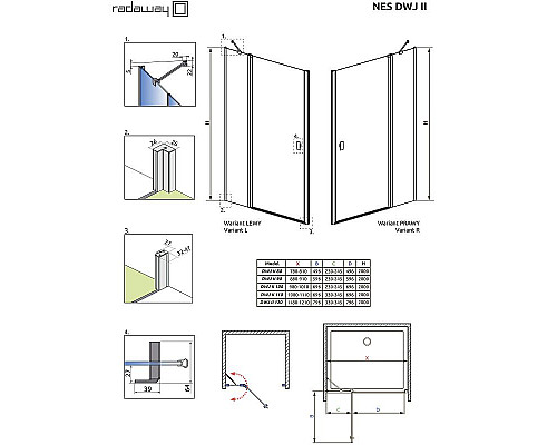 Купить Душевая дверь Radaway Nes DWJ II 100 R 10036100-01-01R профиль Хром стекло прозрачное в магазине сантехники Santeh-Crystal.ru