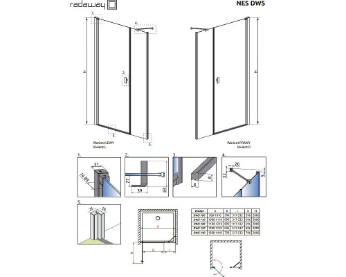 Приобрести Душевая дверь Radaway Nes DWS I 130 R 10028130-01-01R профиль Хром стекло прозрачное в магазине сантехники Santeh-Crystal.ru