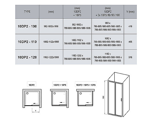 Купить Душевая дверь Ravak 10° 10DP2 100 0ZVA0100Z1 профиль Белый стекло Transparent в магазине сантехники Santeh-Crystal.ru