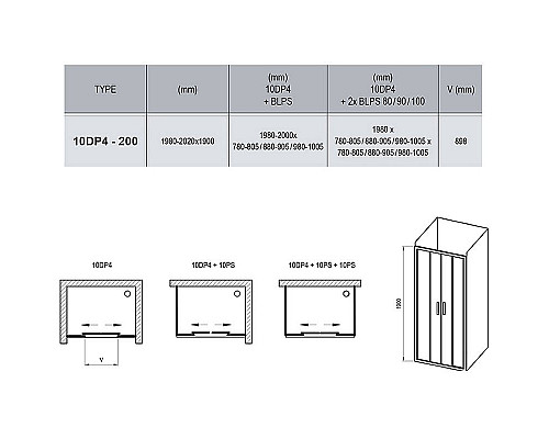 Заказать Душевая дверь Ravak 10° 10DP4 200 0ZKK0C00Z1 профиль Хром стекло Transparent в магазине сантехники Santeh-Crystal.ru
