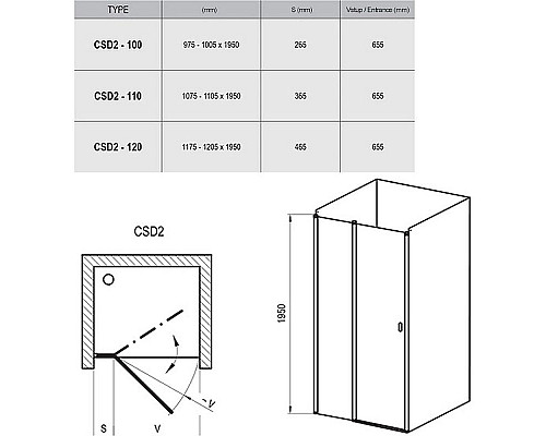 Купить Душевая дверь Ravak Chrome CSD2-110 0QVDCU00Z1 профиль Сатин стекло Transparent в магазине сантехники Santeh-Crystal.ru