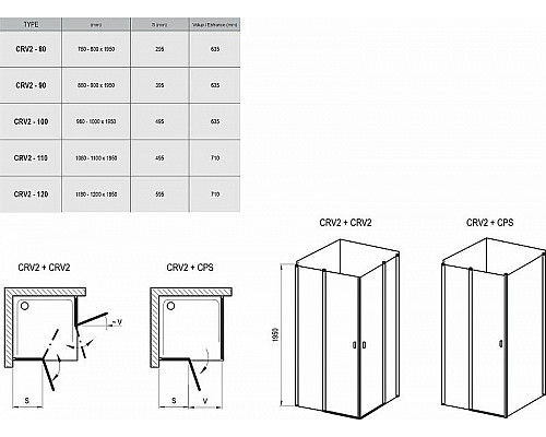Купить Душевая дверь Ravak Chrome CRV2-80 1QV40100Z1 профиль Белый стекло Transparent в магазине сантехники Santeh-Crystal.ru