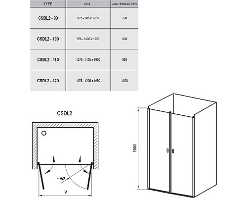 Приобрести Душевая дверь Ravak Chrome CSDL2-110 0QVDCC0LZ1 профиль Хром стекло Transparent в магазине сантехники Santeh-Crystal.ru