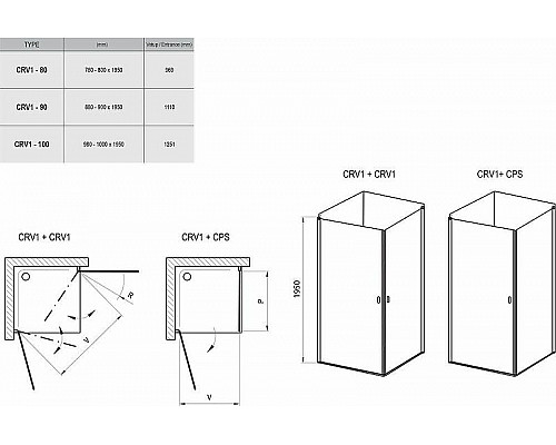Купить Душевая дверь Ravak Chrome CRV1-90 1QV70U01Z1 профиль Сатин стекло Transparent в магазине сантехники Santeh-Crystal.ru