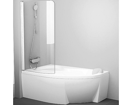 Приобрести Шторка на ванну Ravak Chrome CVSK1 Rosa 140/150 L 7QLM0100Y1 профиль Белый стекло Transparent в магазине сантехники Santeh-Crystal.ru