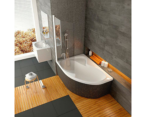 Приобрести Шторка на ванну Ravak Chrome CVSK1 Rosa 140/150 L 7QLM0100Y1 профиль Белый стекло Transparent в магазине сантехники Santeh-Crystal.ru