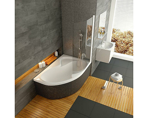 Приобрести Шторка на ванну Ravak Chrome CVSK1 Rosa 160/170 R 7QRS0100Y1 профиль Белый стекло Transparent в магазине сантехники Santeh-Crystal.ru