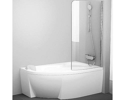 Купить Шторка на ванну Ravak Chrome CVSK1 Rosa 140/150 R 7QRM0C00Y1 профиль Хром стекло Transparent в магазине сантехники Santeh-Crystal.ru