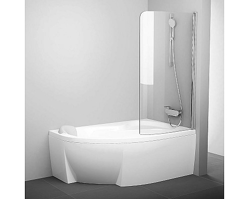 Купить Шторка на ванну Ravak Chrome CVSK1 Rosa 140/150 R 7QRM0C00Y1 профиль Хром стекло Transparent в магазине сантехники Santeh-Crystal.ru