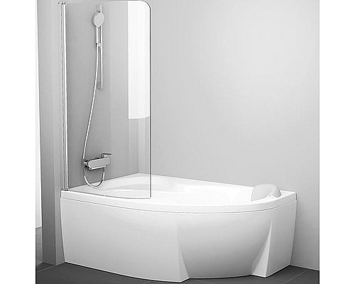 Приобрести Шторка на ванну Ravak Chrome CVSK1 Rosa 140/150 L 7QLM0U00Y1 профиль Сатин стекло Transparent в магазине сантехники Santeh-Crystal.ru